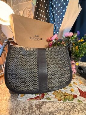 Coach Black Signature Canvas Saddle Shoulder Bag